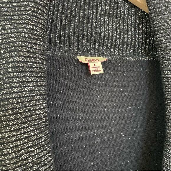 REBA - BLACK & SILVER METALLIC LONG SLEEVE WRAP SWEATER SZ L - Picture 6 of 7